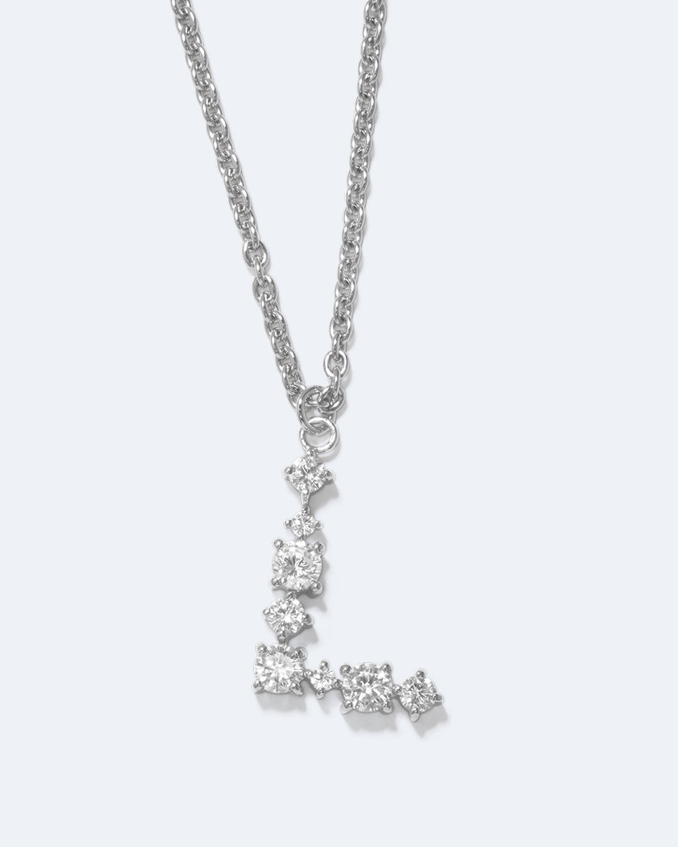 Glitchy L - Cubic Zirconia and Rhodium Plated Pendant