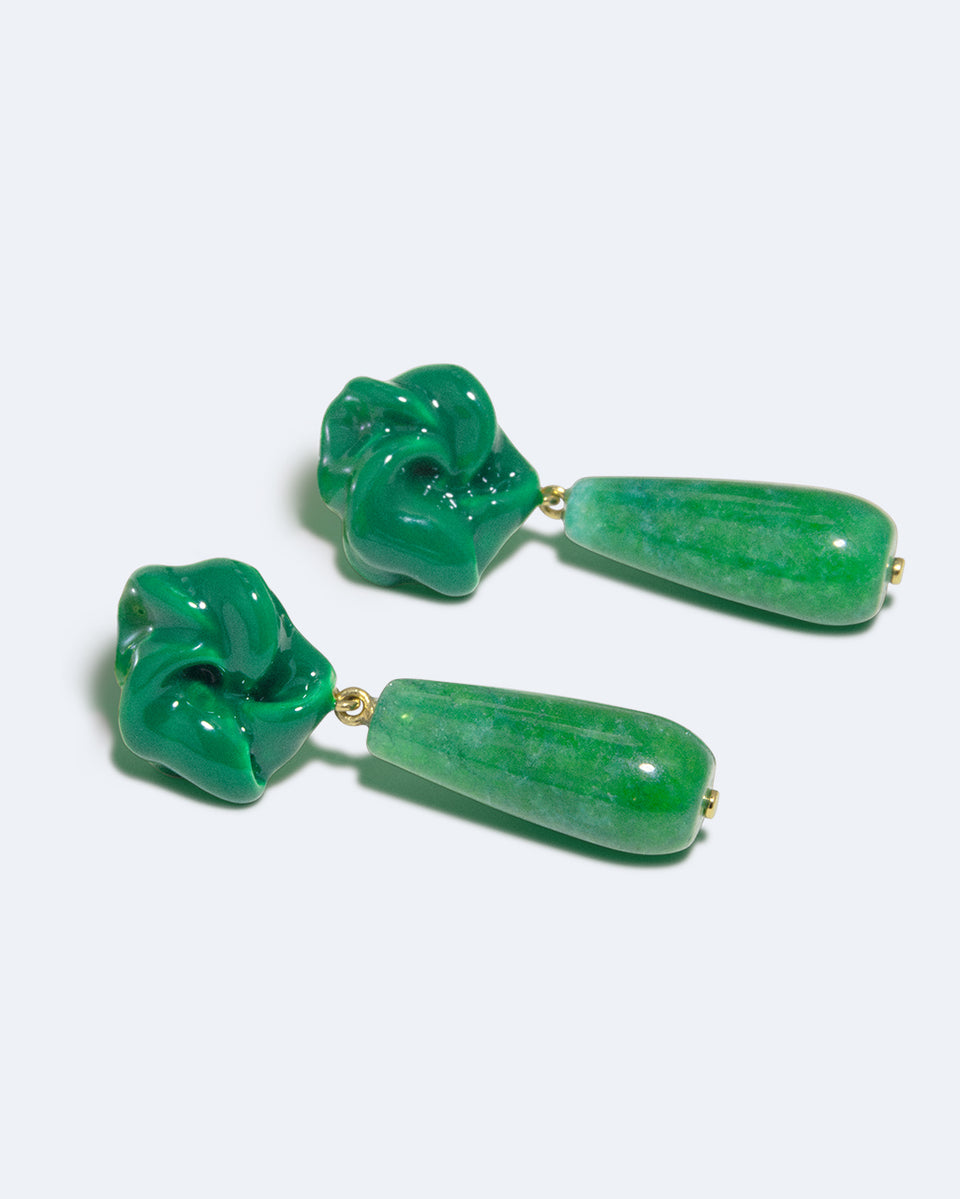 The Depths of Time - Chalcedony and Enamel Recycled Gold Vermeil Earrings