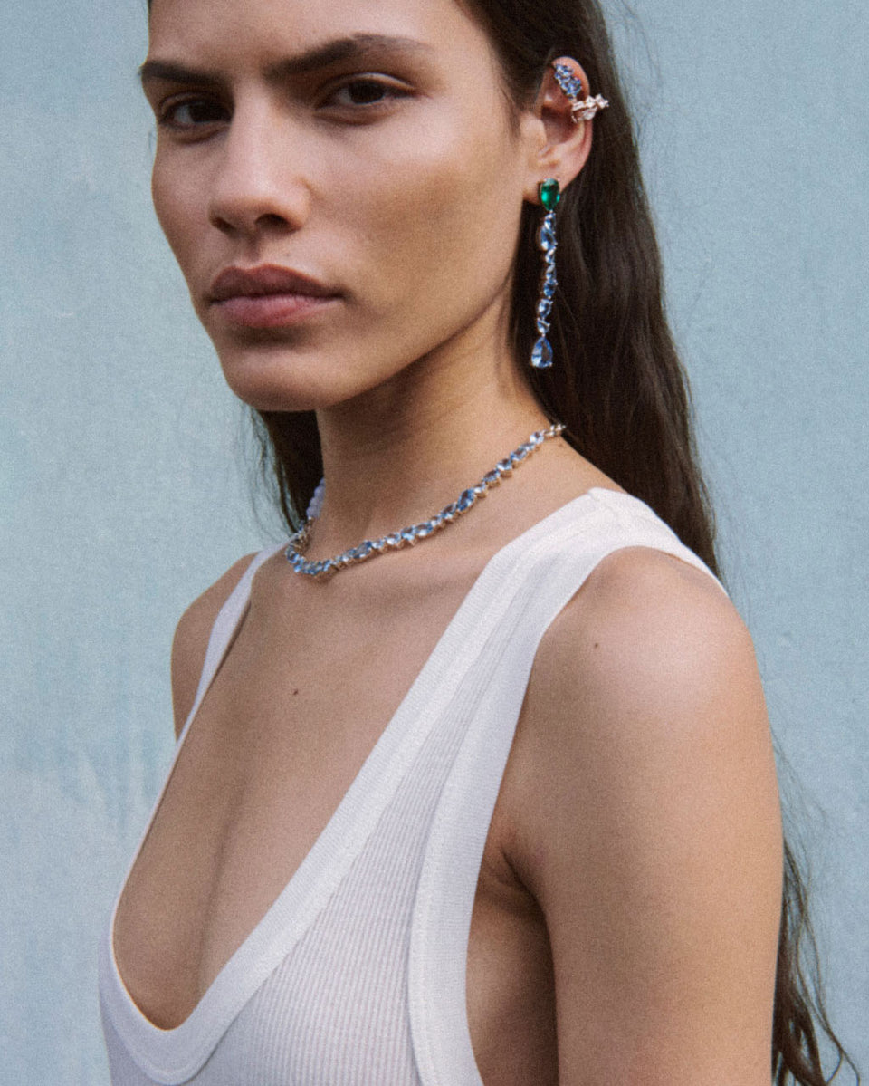 Bolt from the Blue - Emerald Zirconia and Synthetic Blue Spinel Recycled Silver Earrings