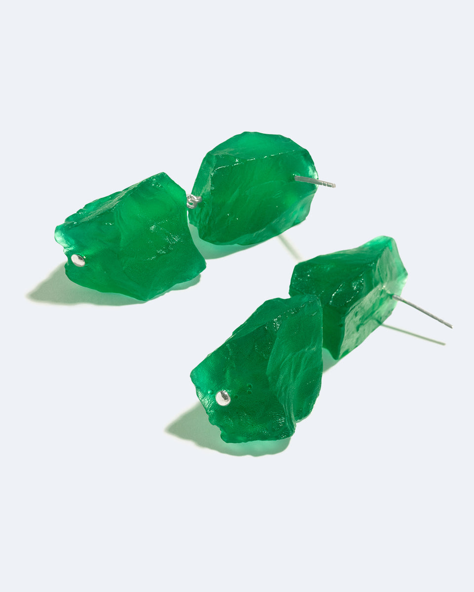 The Iceberg's Other Half - Green Resin and Recycled Silver Earrings