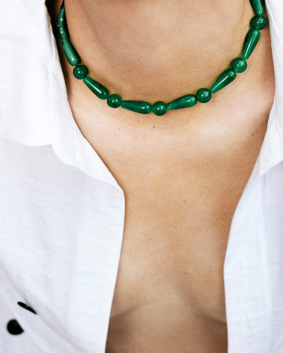 The Depths of Time - Green Chalcedony and Recycled Gold Vermeil Necklace