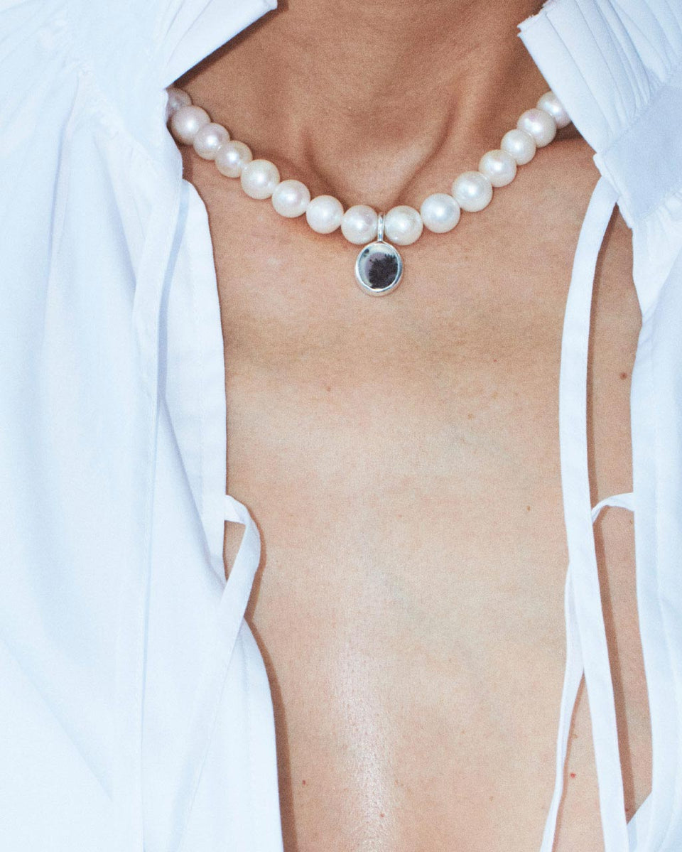 Heath - Pearl and Dendritic Agate Recycled Silver Necklace