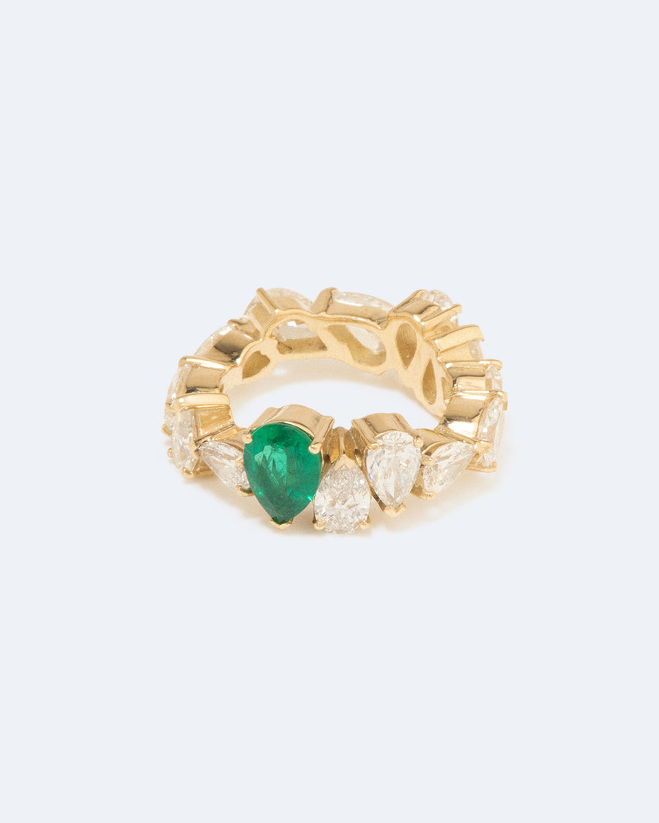 The Ocean of Night - 18 Carat Yellow Gold Diamond & Emerald Ring