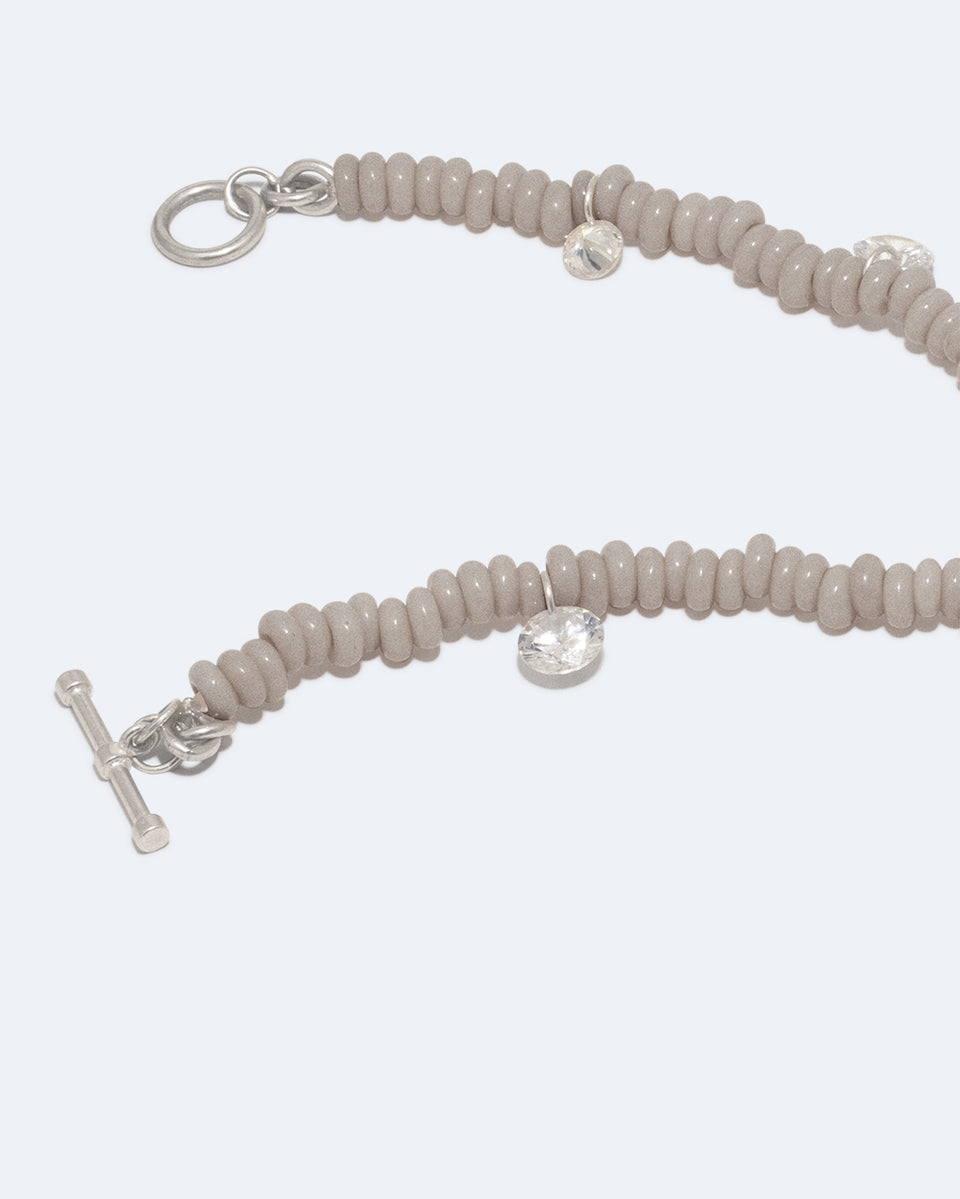 The Clustered Stars - Cubic Zirconia and Grey Glass Bead Rhodium Rhodium Plated Necklace