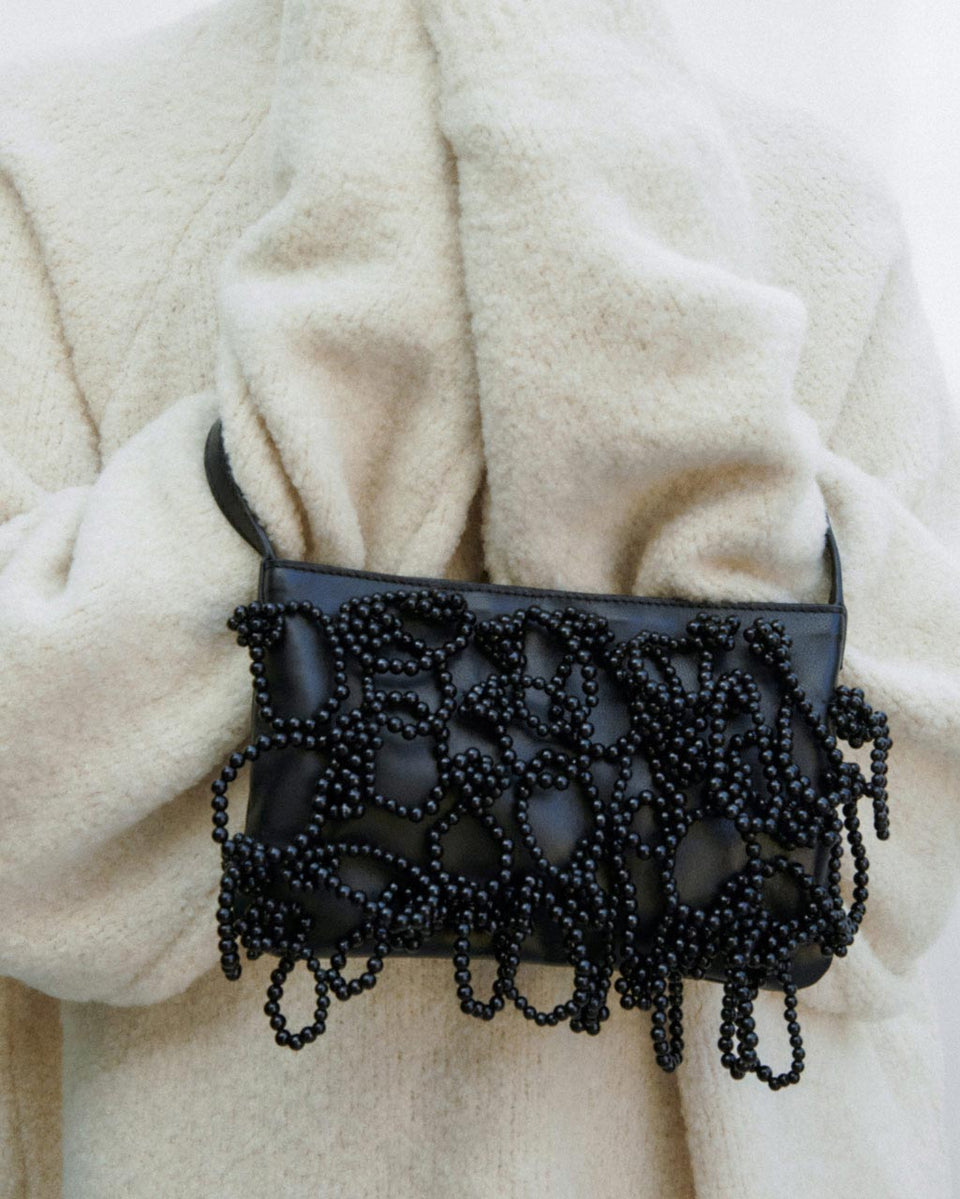 The Pearly Pearl - Pearl and Black Leather Handbag