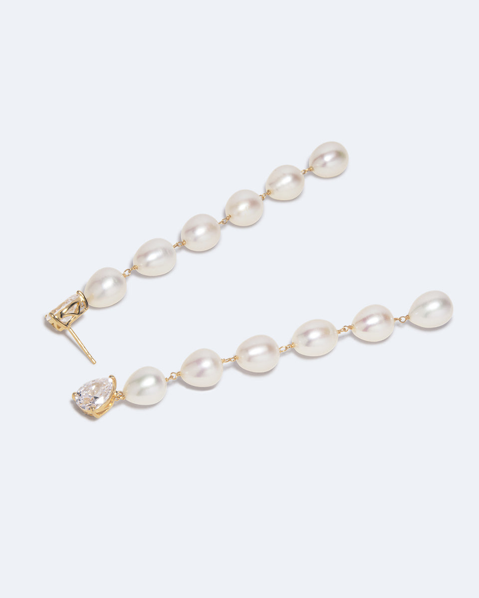Drip Drop - Pearl and Zirconia Recycled Gold Vermeil Earrings