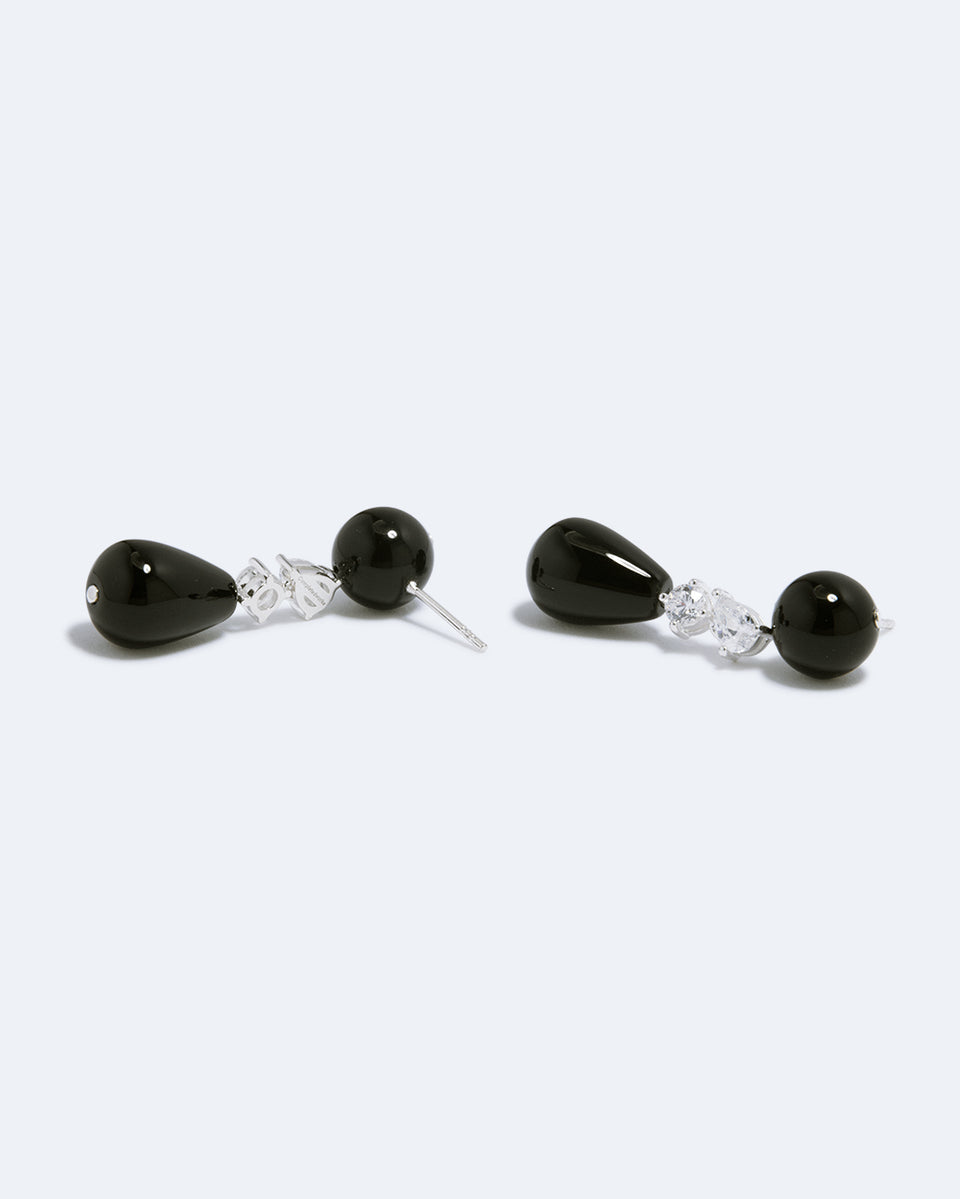 Tarn - Black Onyx and Zirconia Recycled Silver Earrings