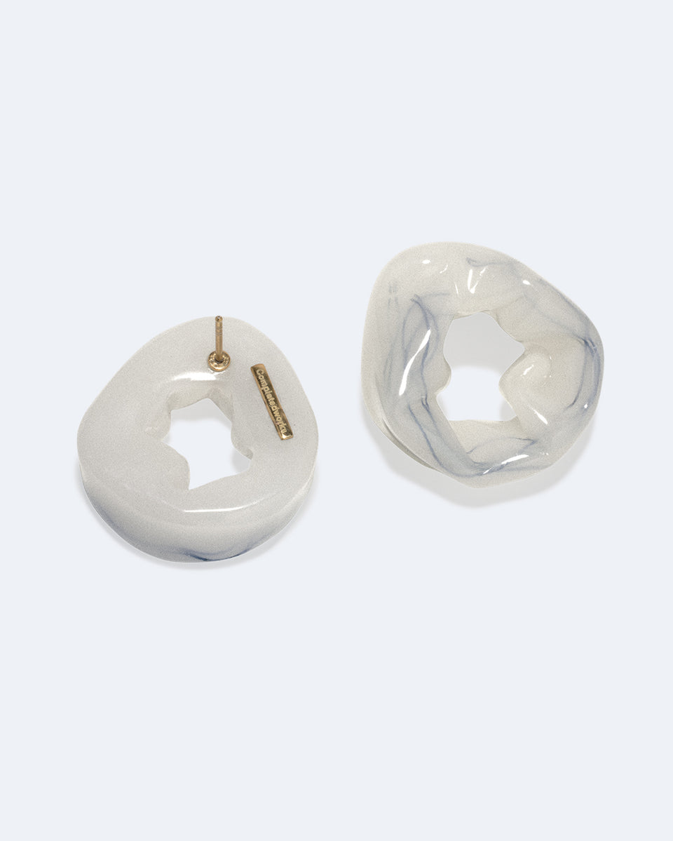 Scrunch - Threads in Pearlescent White Bio Resin and Recycled Gold Vermeil Earrings