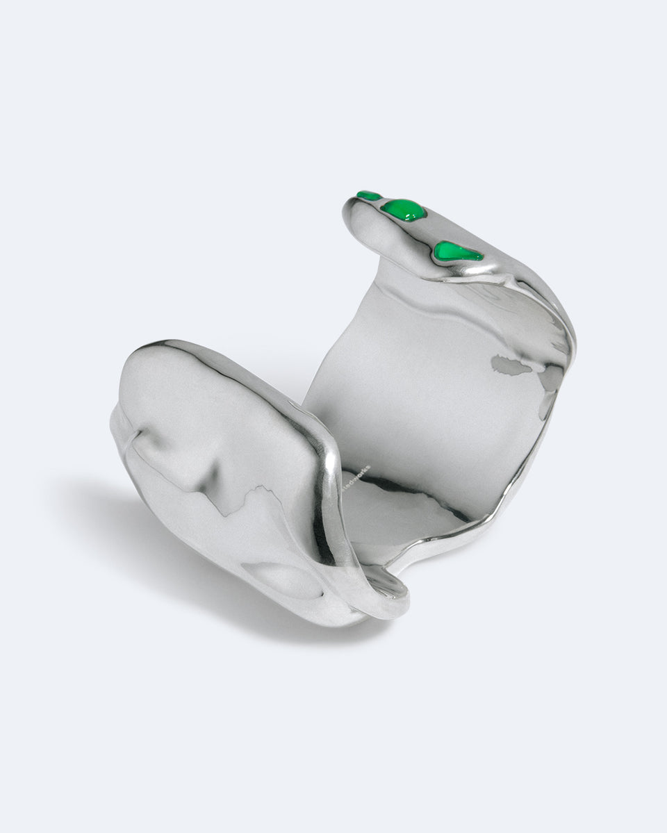 Cobblestones - Green Resin Stone and Silver Plated Cuff