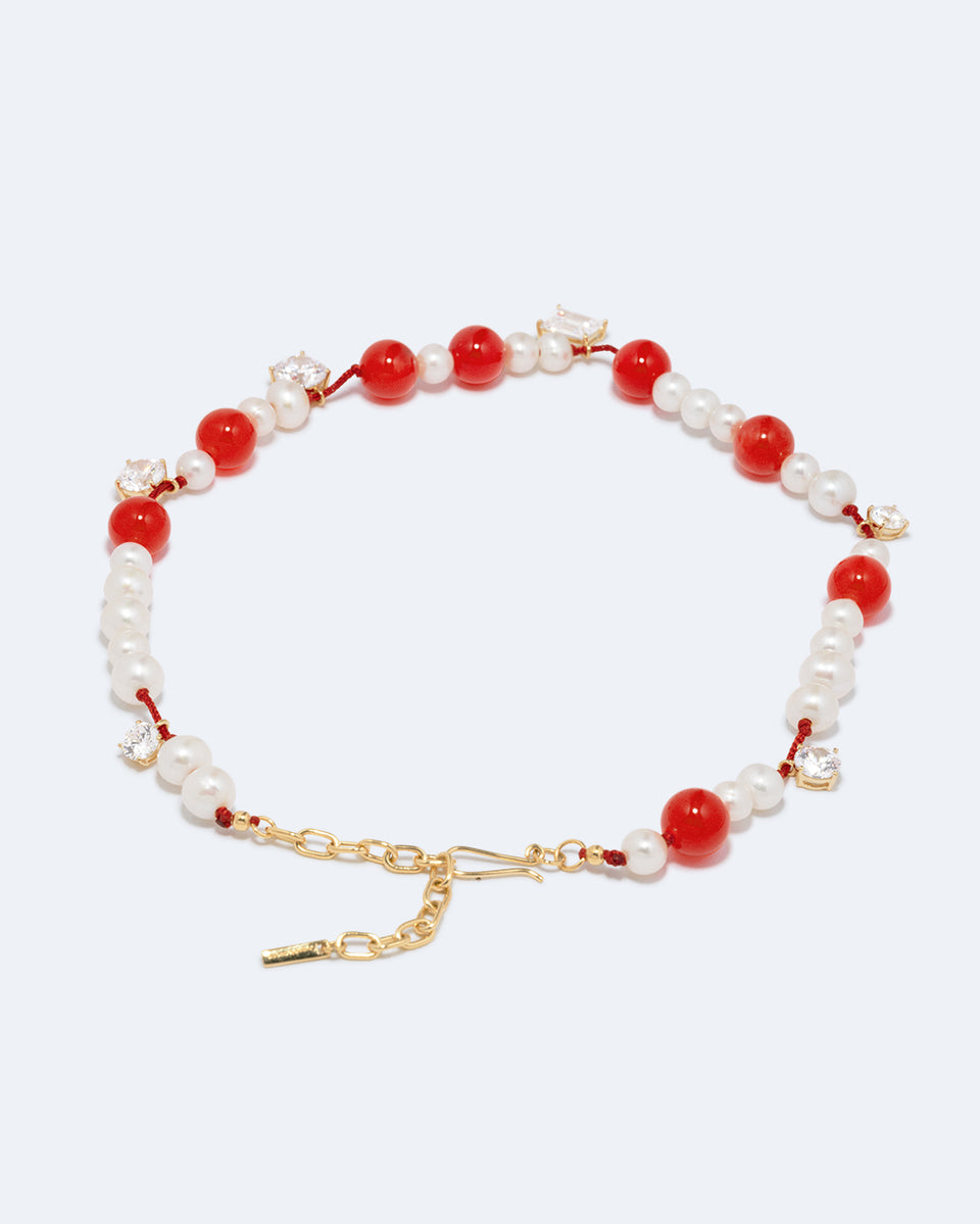 A Series of Minor Disruptions - Pearl, Zirconia and Orange Quartz Recycled Gold Vermeil Necklace
