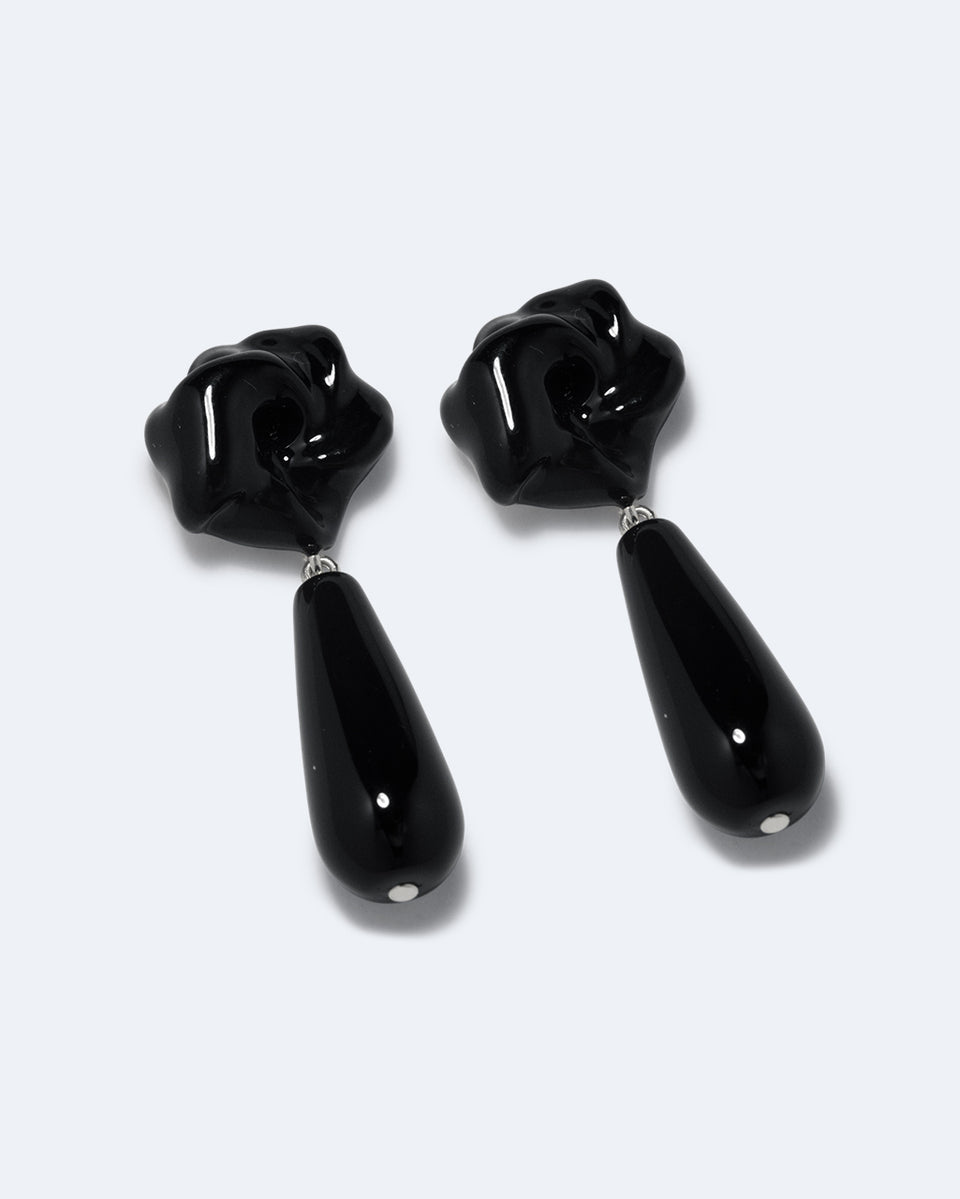 The Depths of Time - Black Onyx and Enamel Recycled Silver Earrings
