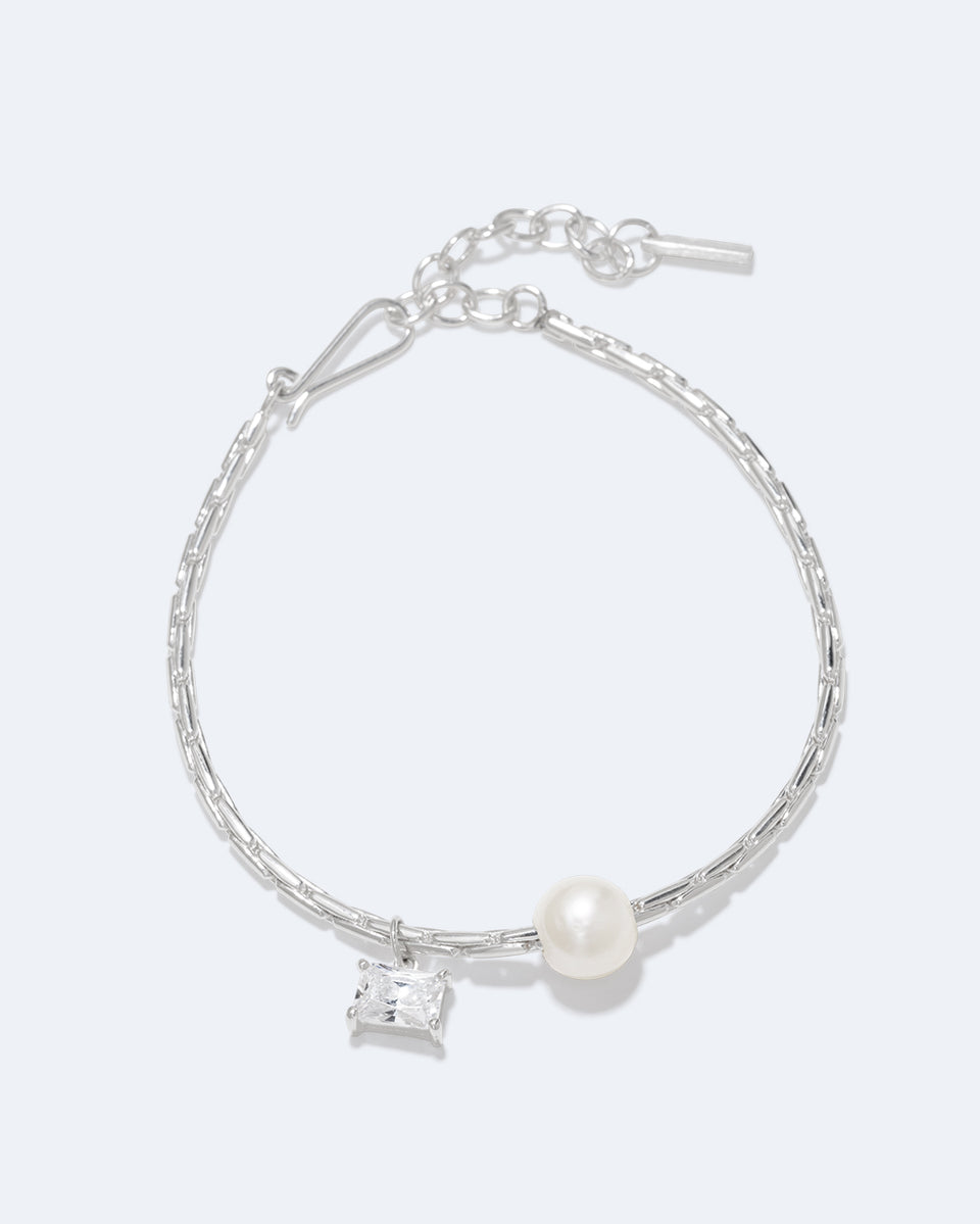 The Locus of Fortitude - Pearl and Zirconia Sterling Silver Bracelet
