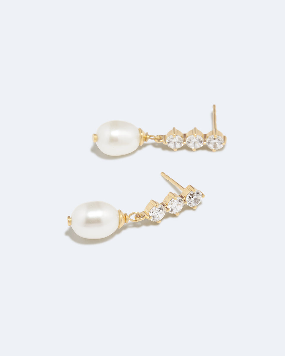 Voyage - Pearl and Zirconia Recycled Gold Vermeil Earrings