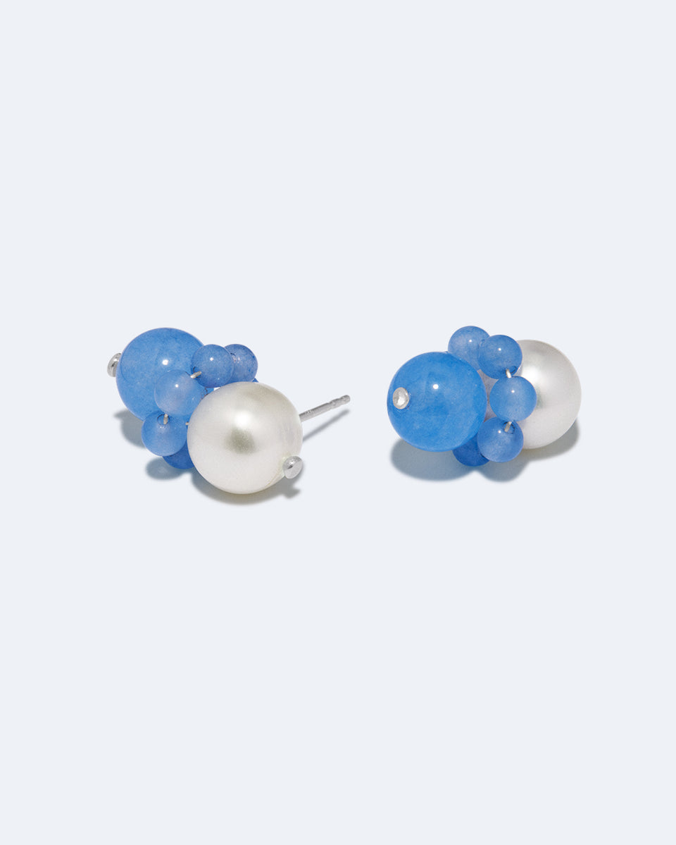 Floe II - Pearl and Blue Lace Agate Bead Silver Earrings