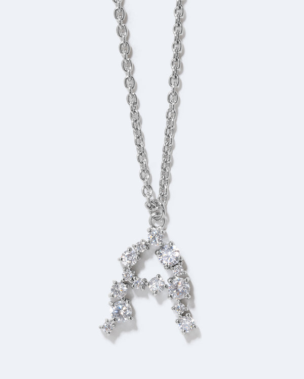Glitchy A - Cubic Zirconia and Rhodium Plated Pendant