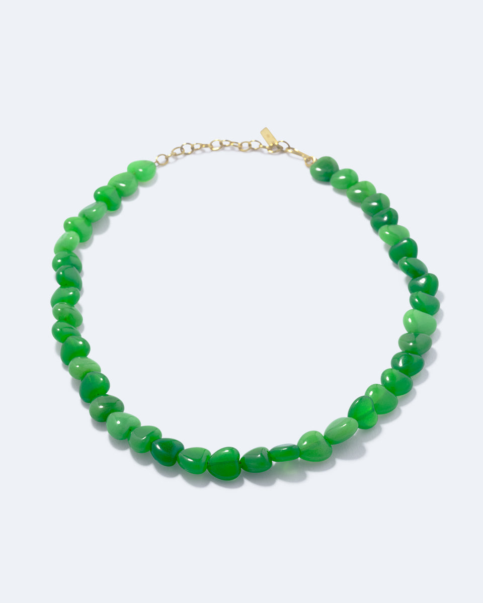 The Heart's Window - Green Heart Bead and Recycled Gold Vermeil Necklace