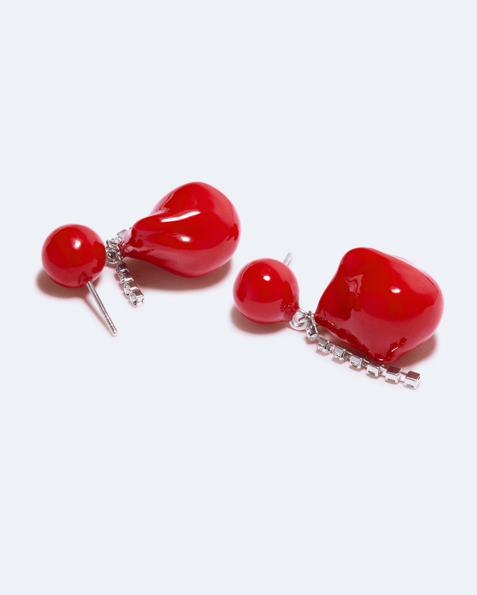 Between the Tides - Red Resin and Rhinestone Rhodium Plated Earrings