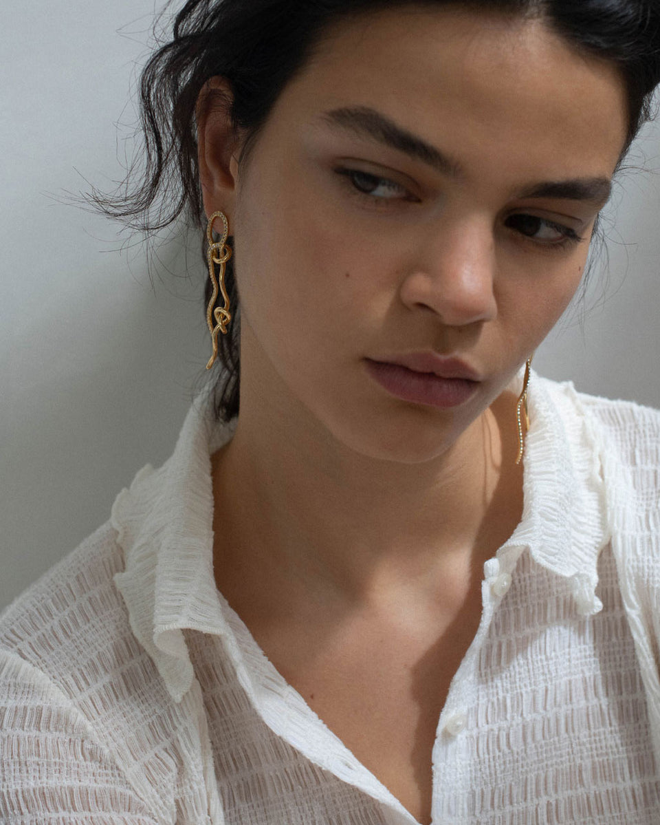Not Even The Mathematician Can Create Things At Will - White Topaz and Recycled Gold Vermeil Earrings