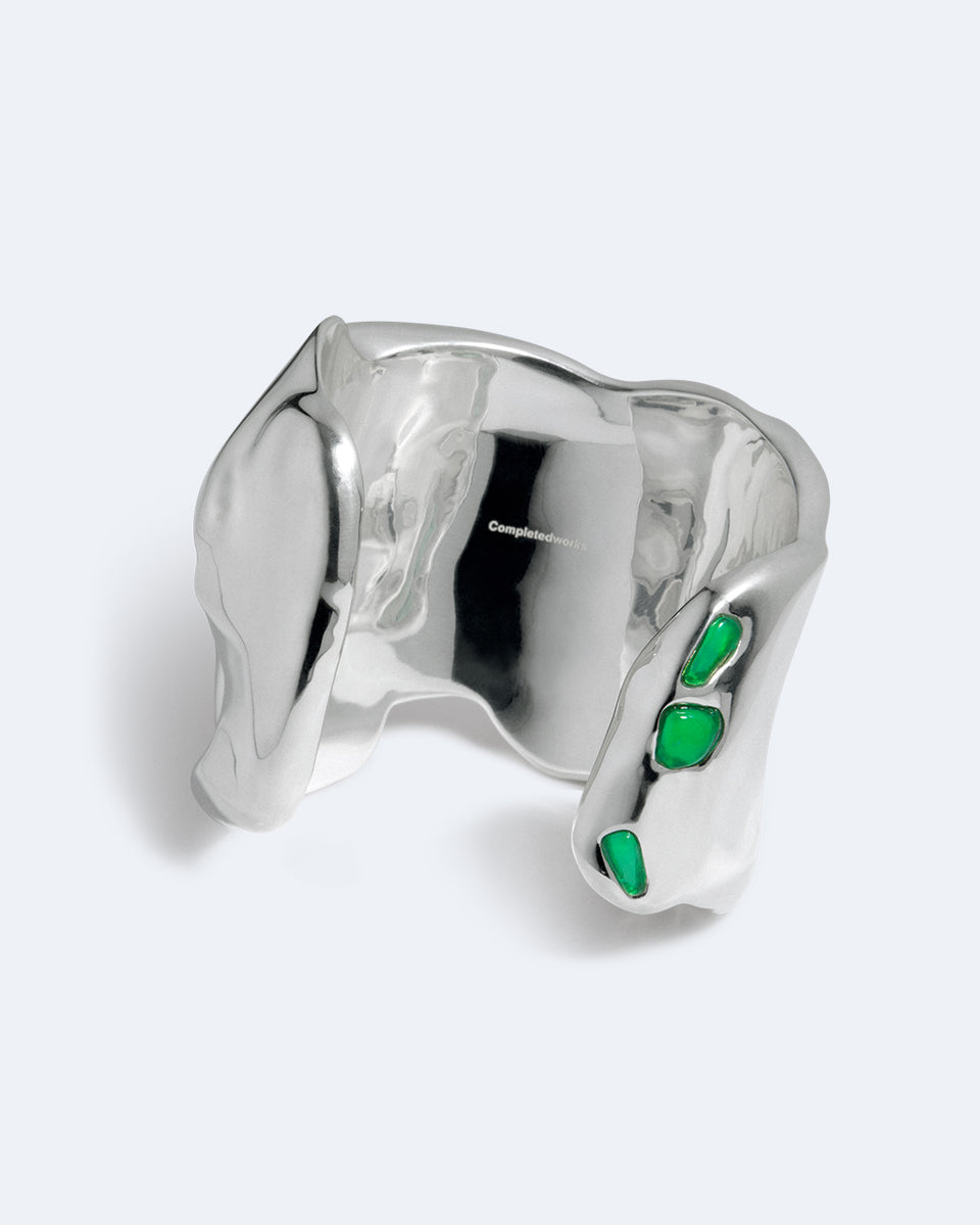 Cobblestones - Green Resin Stone and Silver Plated Cuff