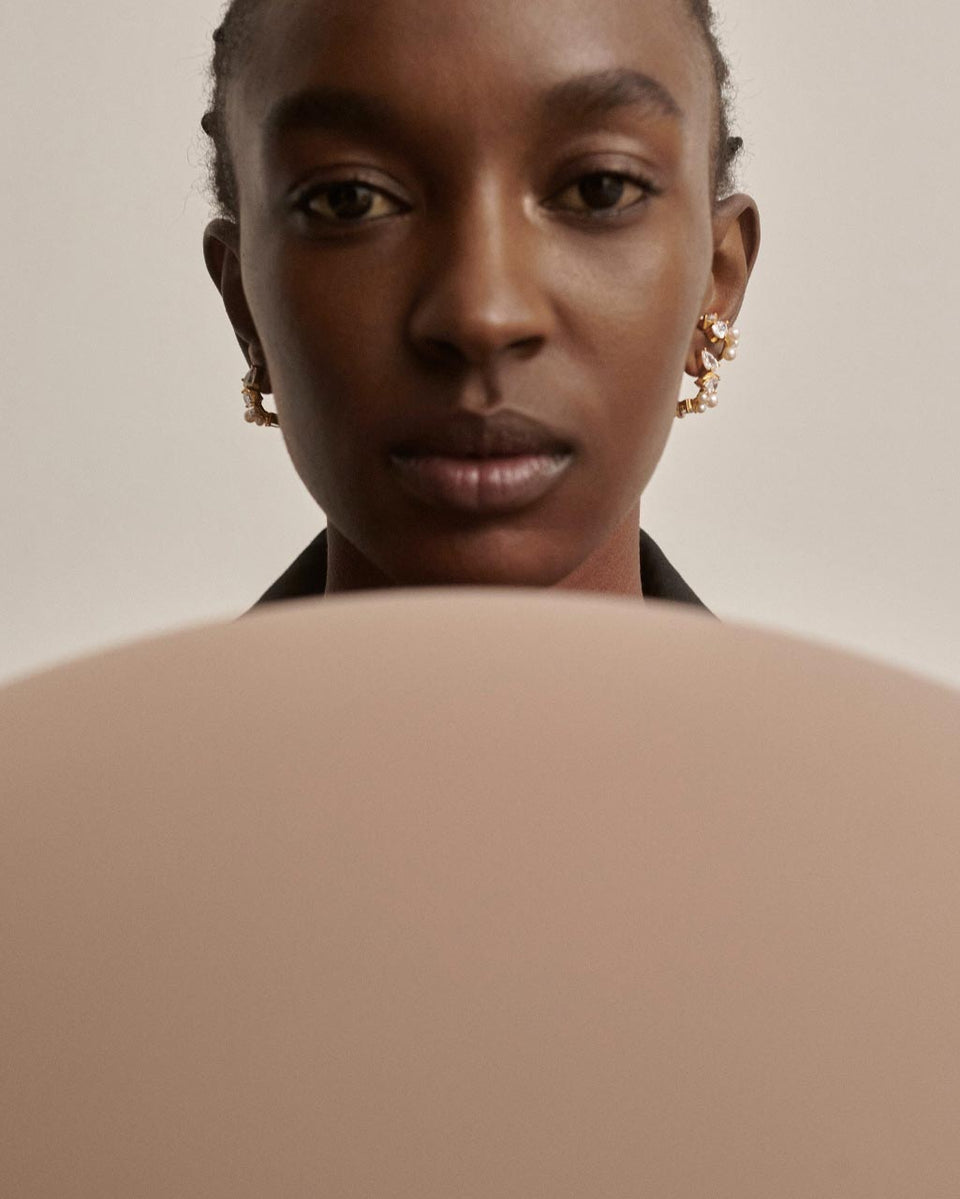 Chasing Shadows - Pearl and Zirconia Recycled Gold Vermeil Earrings