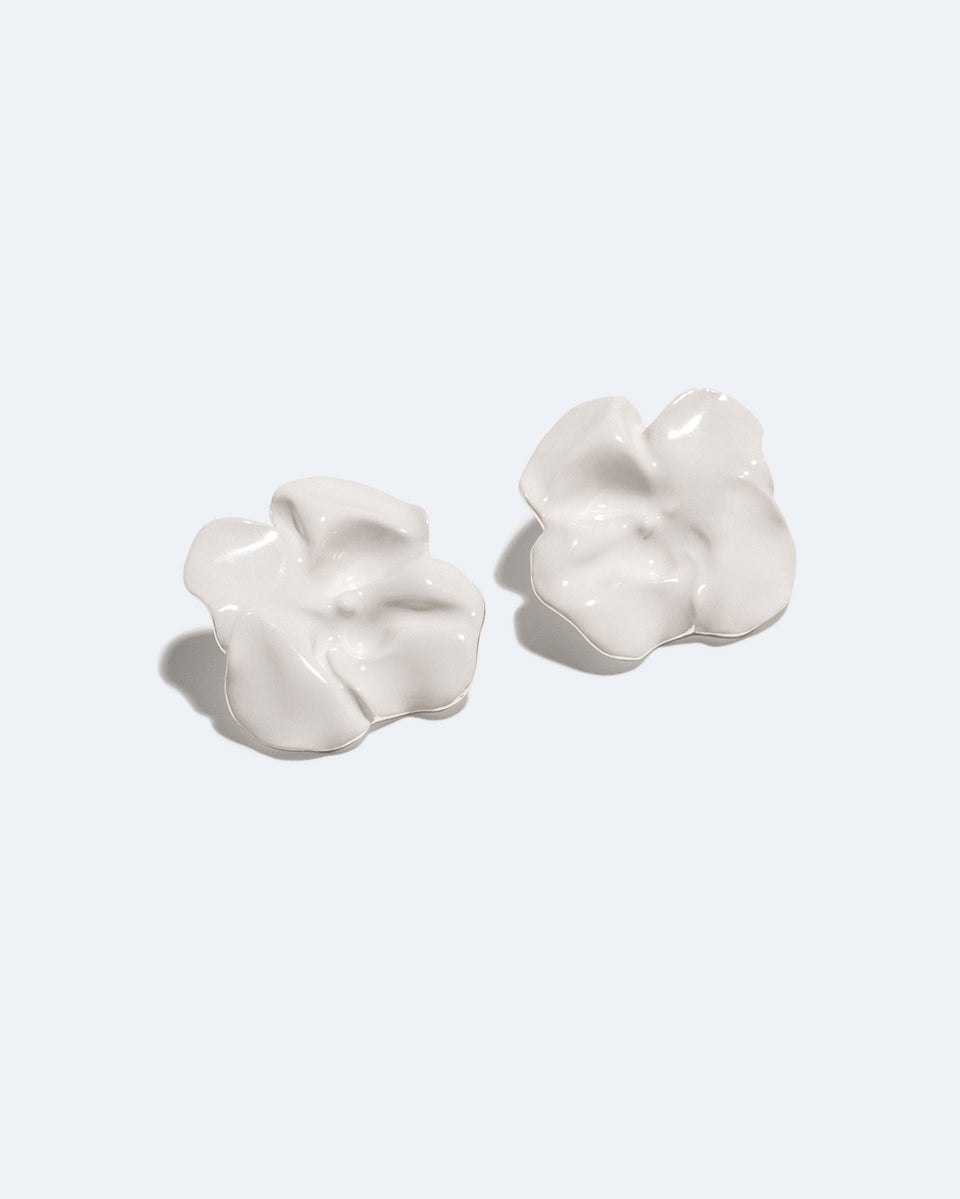 Meringue - White Enamel and Recycled Silver Earrings