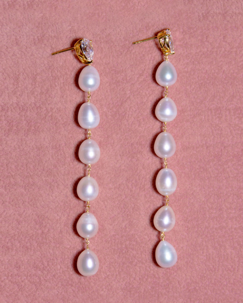 Drip Drop - Pearl and Zirconia Recycled Gold Vermeil Earrings