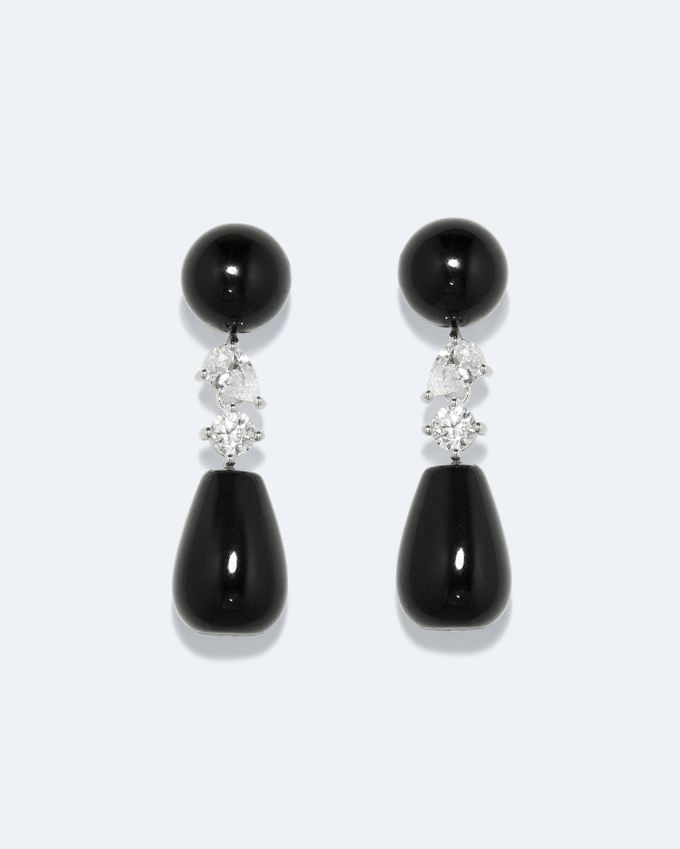 Tarn - Black Onyx and Zirconia Recycled Silver Earrings