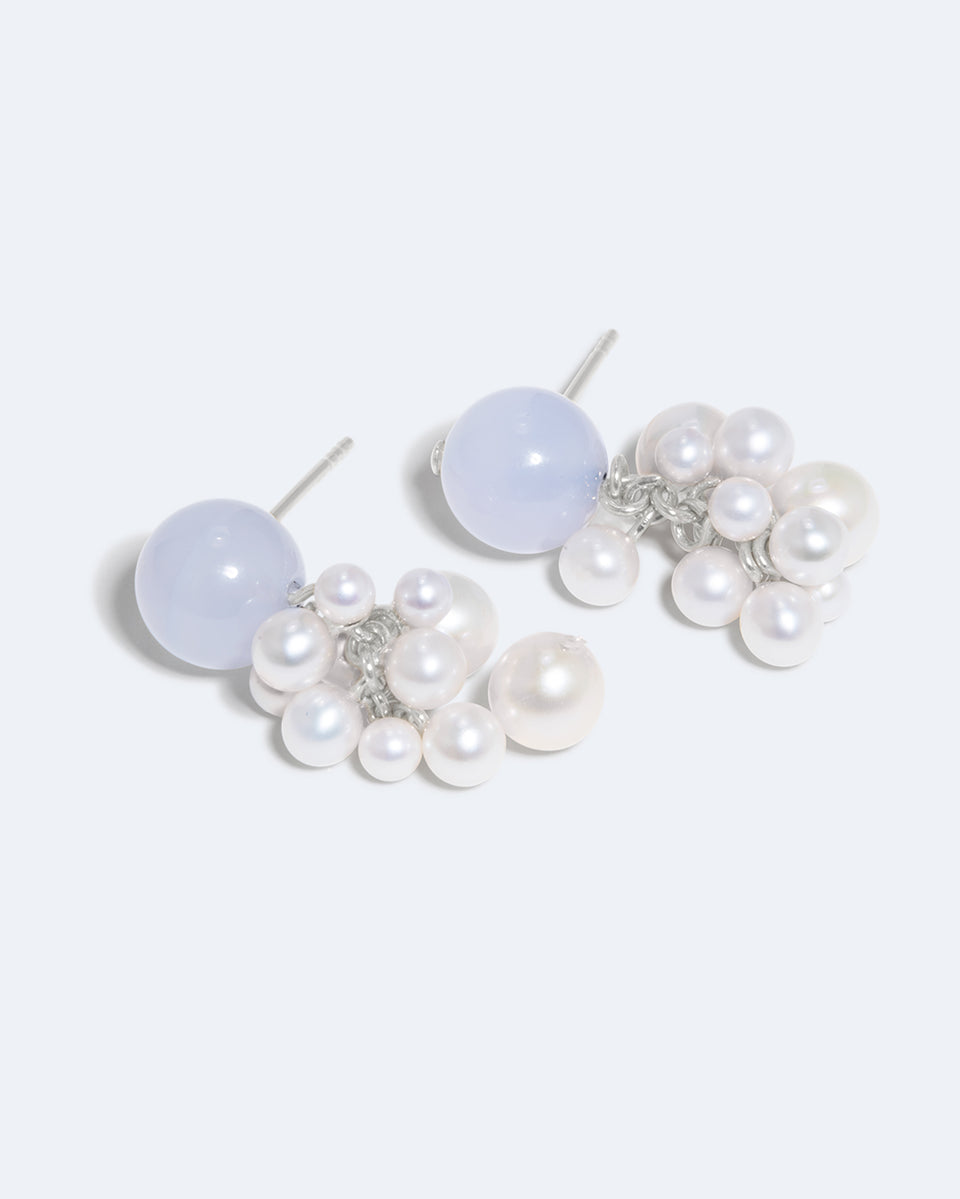 Till The Stars Wane - Pearl and Blue Lace Agate Recycled Silver Earrings