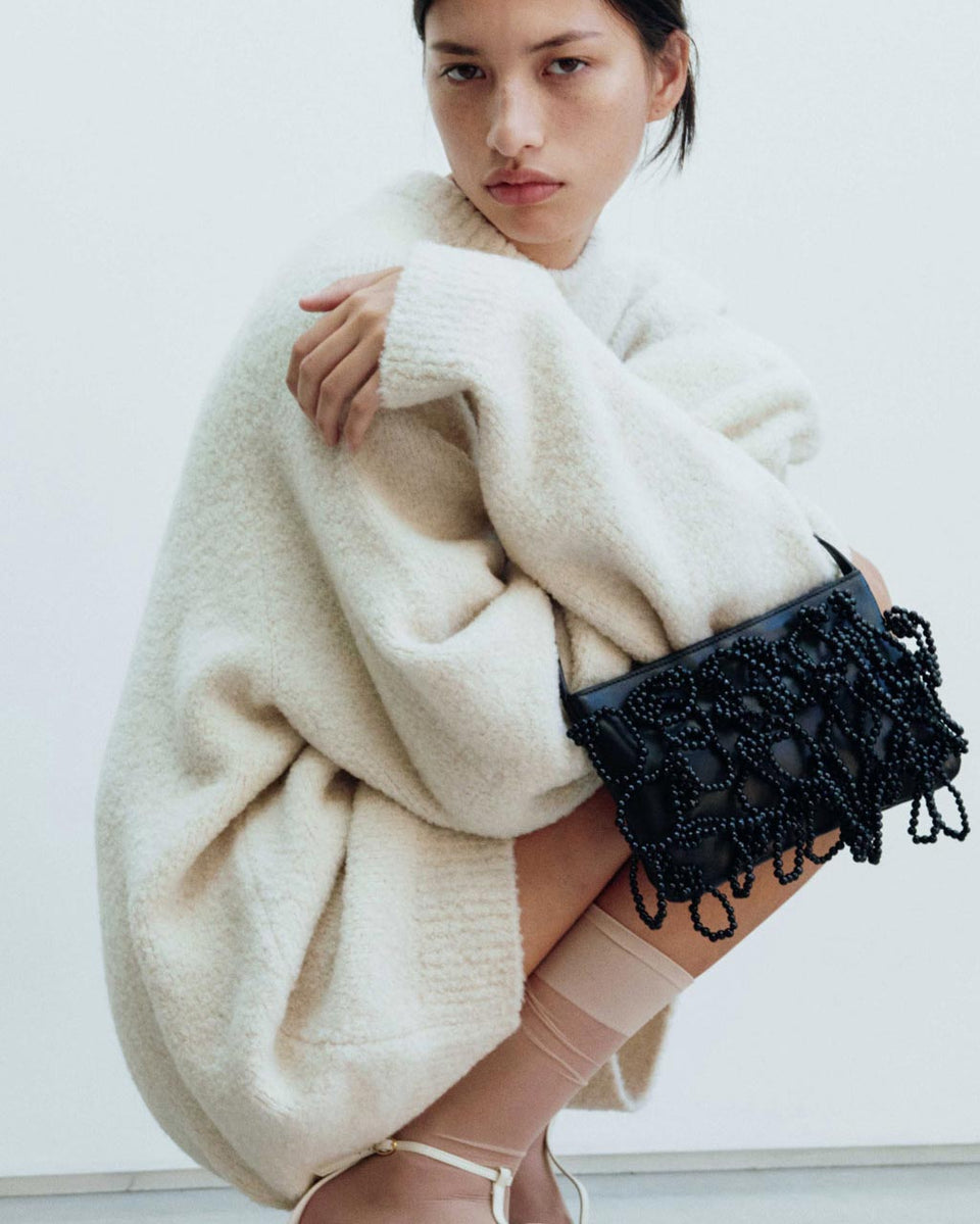 The Pearly Pearl - Pearl and Black Leather Handbag