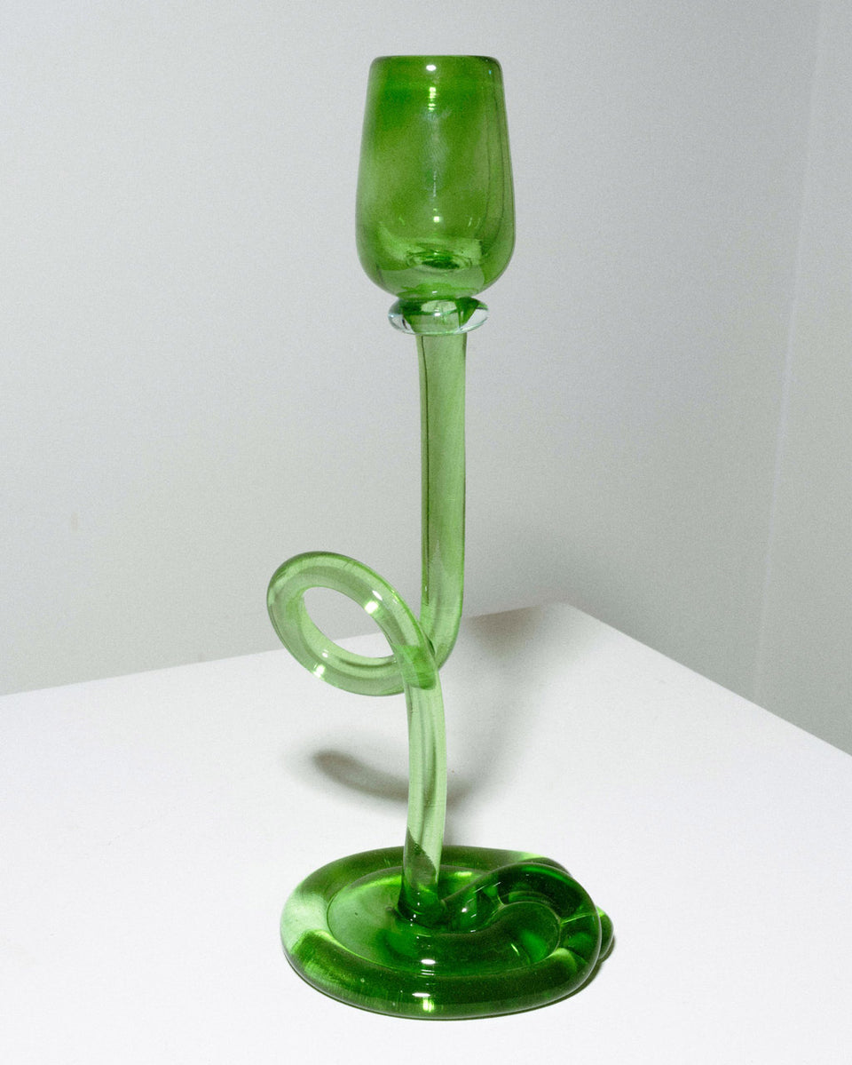 Thaw - Recycled Glass Candlestick in Leaf Green