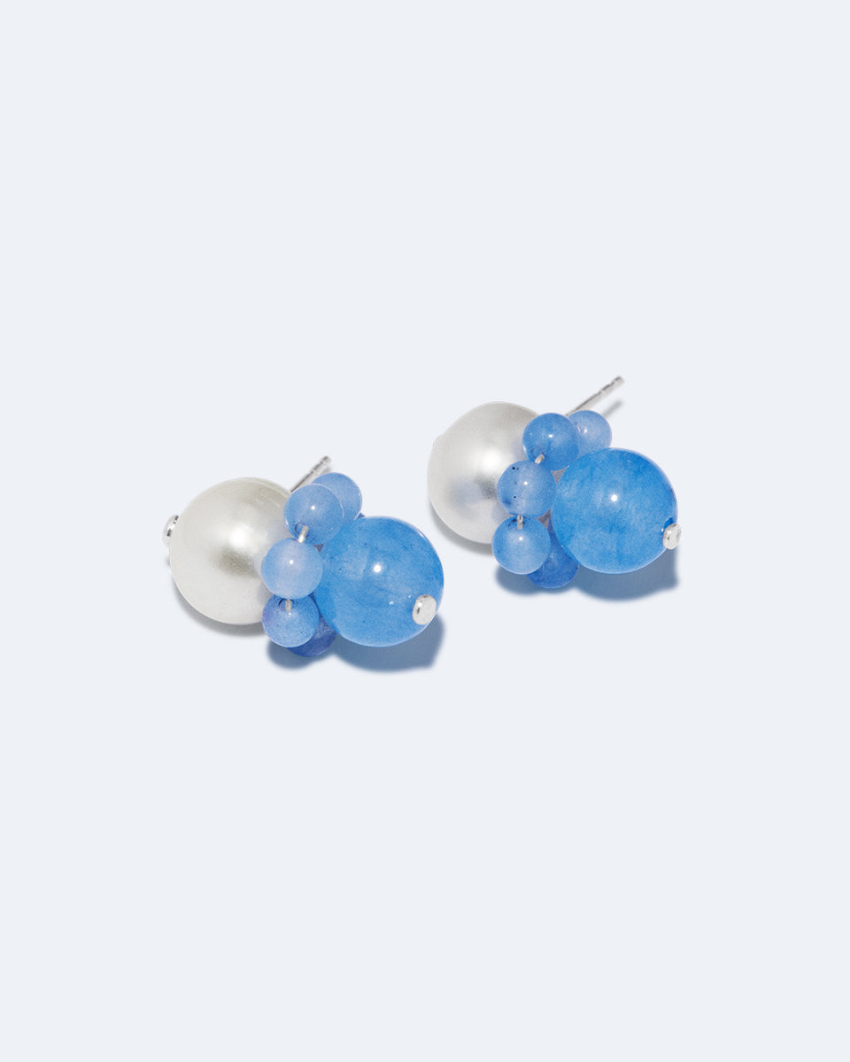 Floe II - Pearl and Blue Lace Agate Bead Silver Earrings