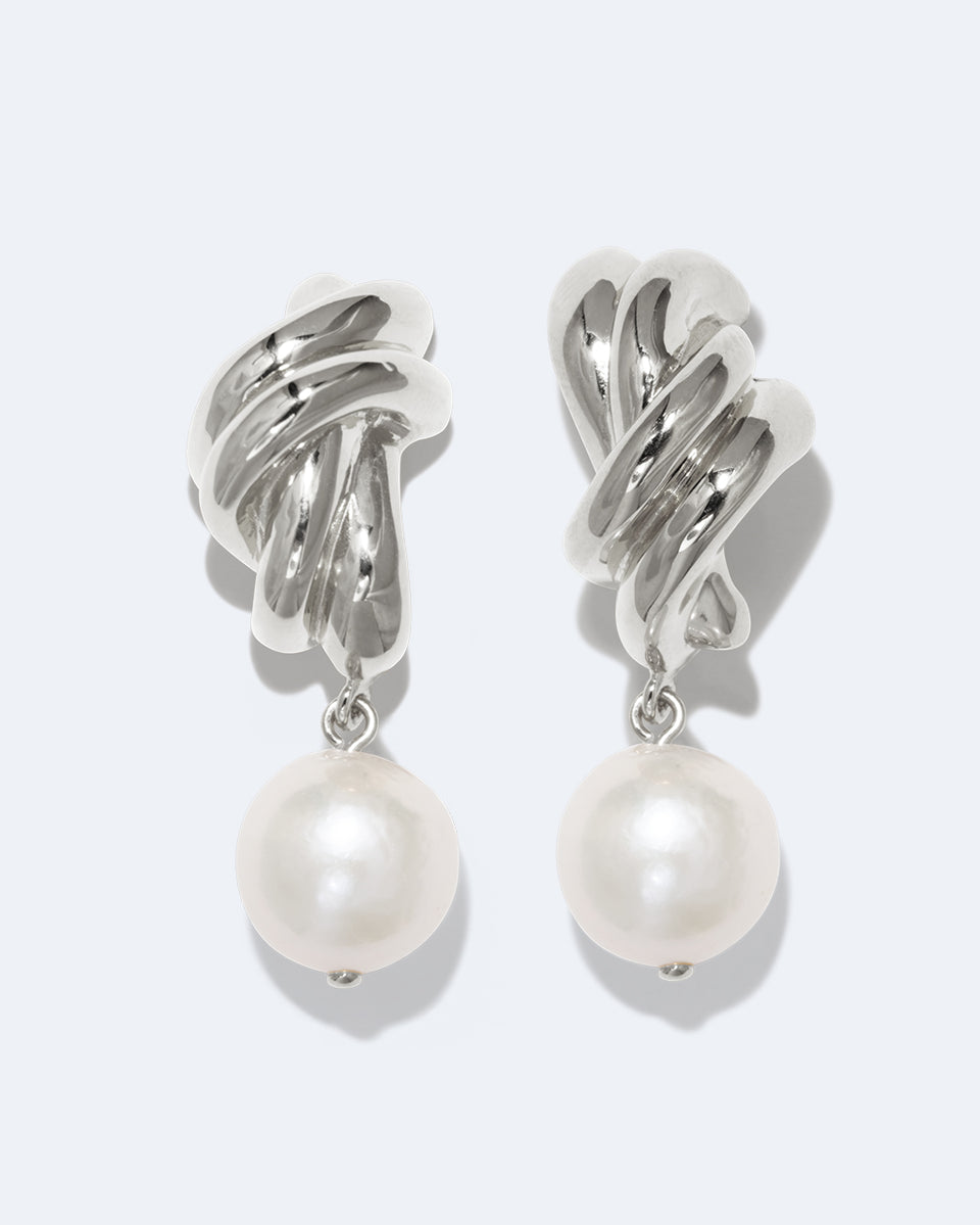 Something Borrowed From the Sea - Pearl and Recycled Silver Earrings
