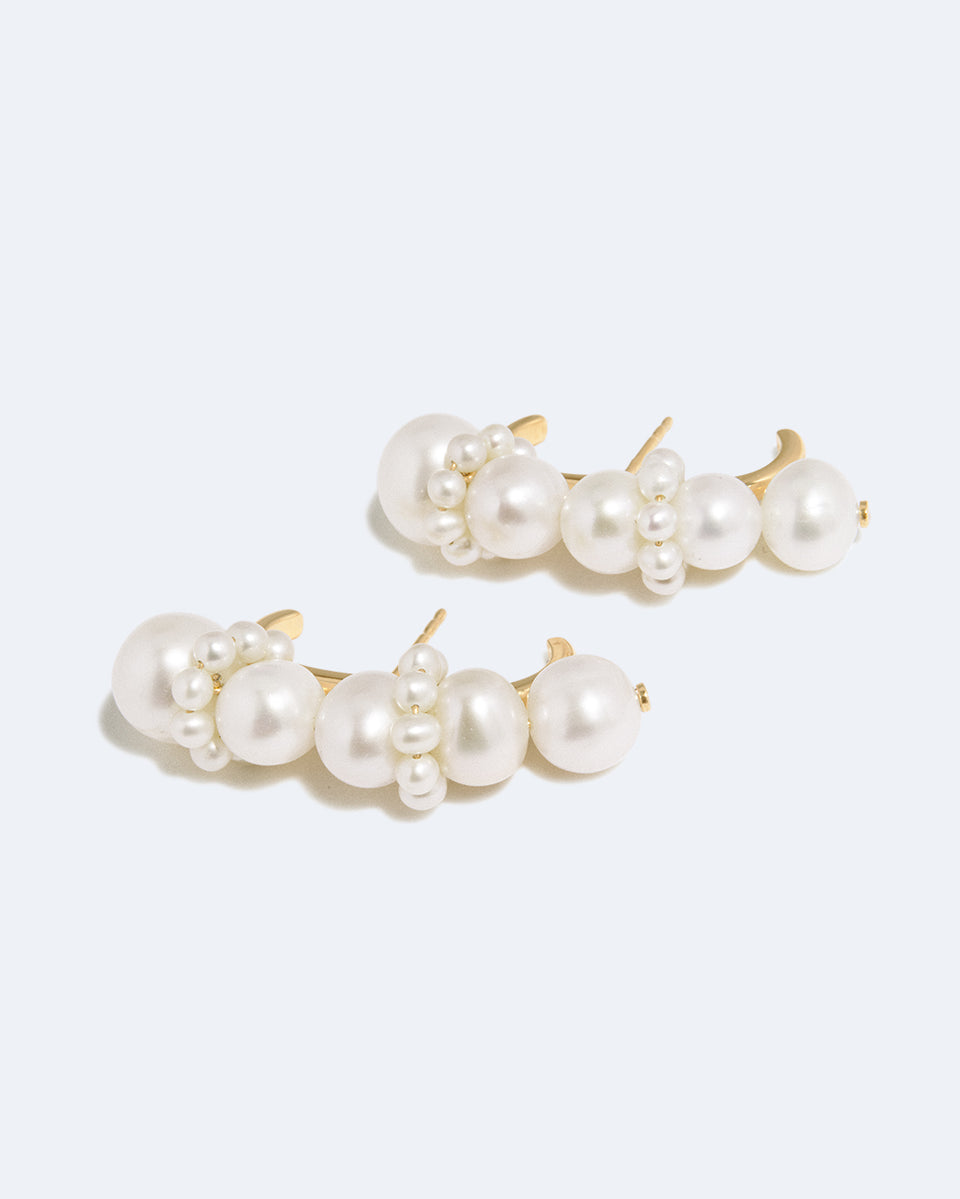 Birds of a Feather II - Pearl and Recycled Gold Vermeil Ear Climbers