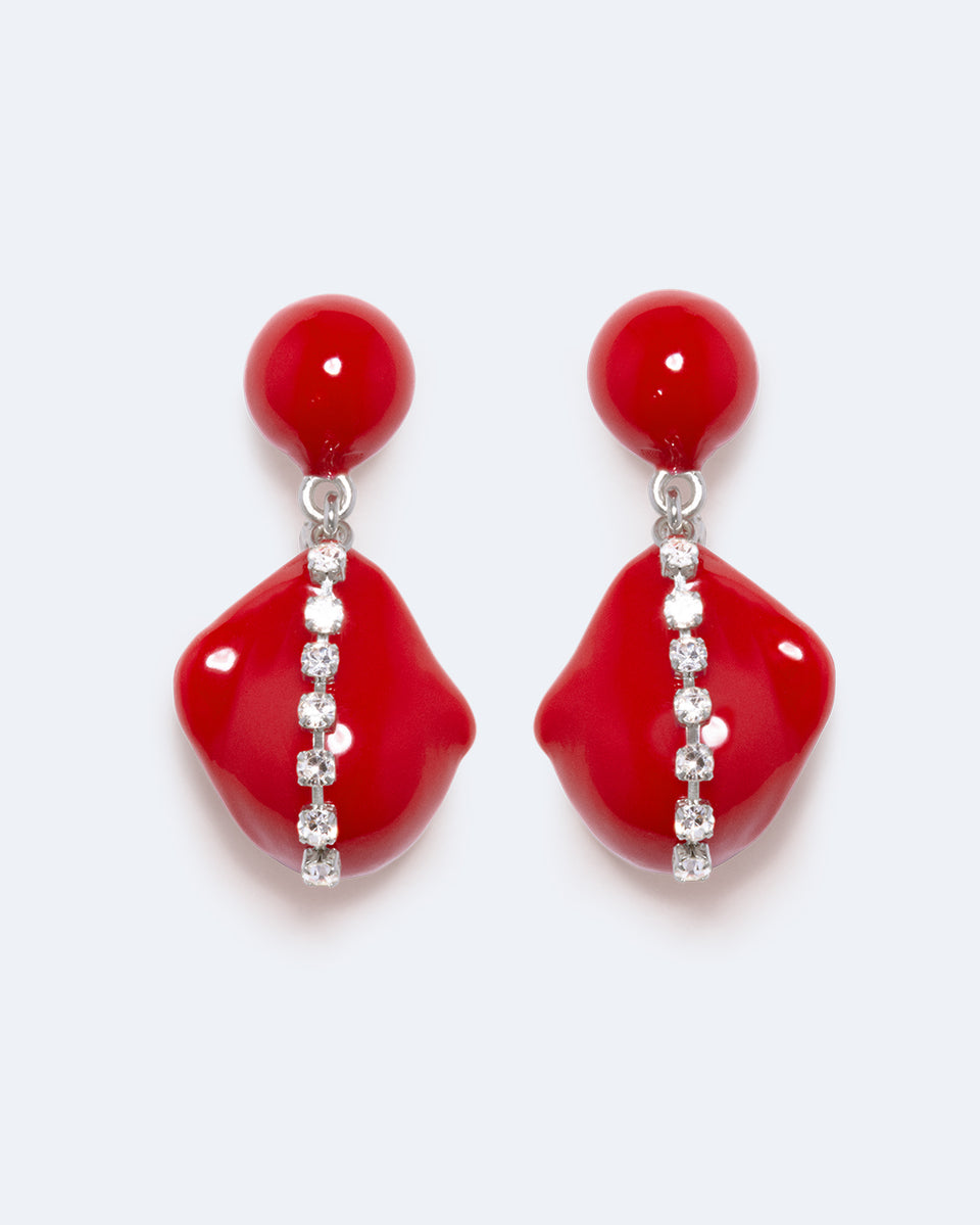 Between the Tides - Red Resin and Rhinestone Rhodium Plated Earrings