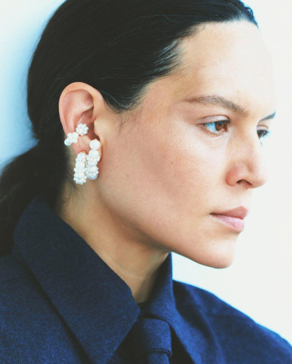Birds of a Feather II - Pearl and Recycled Gold Vermeil Ear Climbers