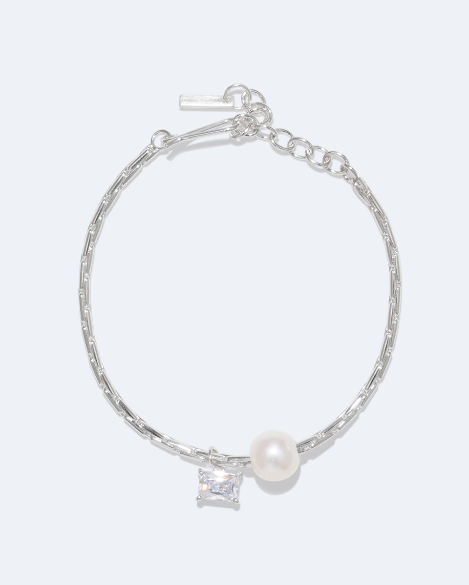 The Locus of Fortitude - Pearl and Zirconia Sterling Silver Bracelet