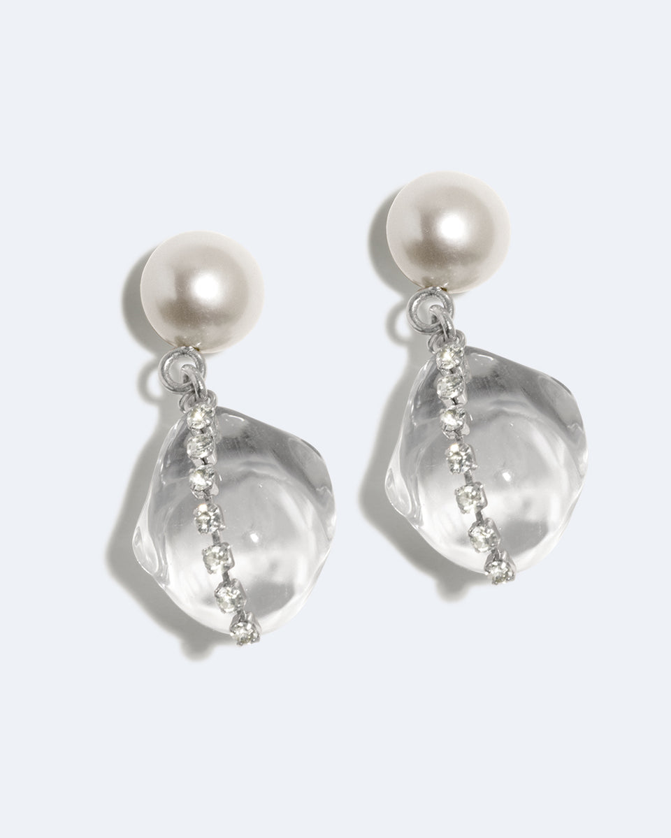 Between the Tides - Clear Resin and Rhinestone Rhodium Plated Earrings