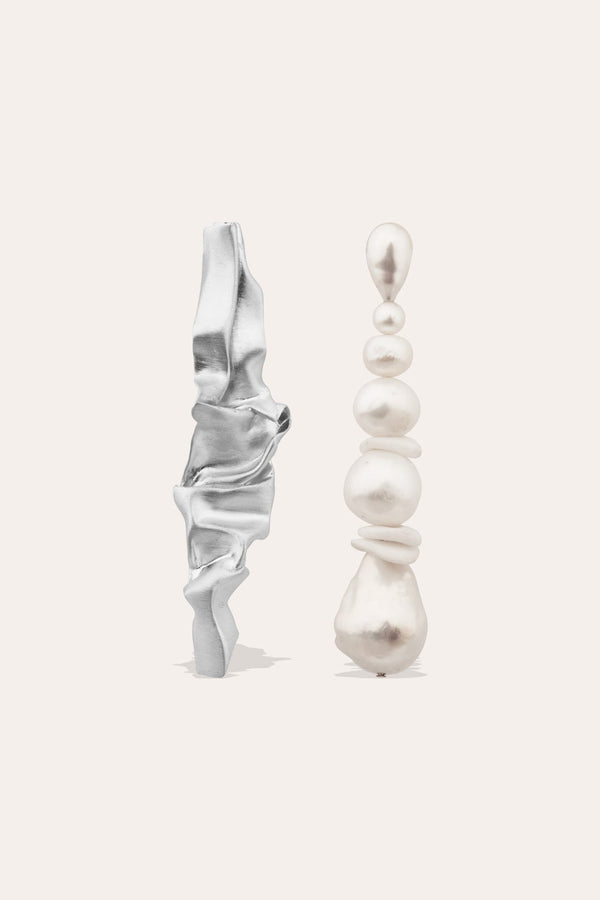 Crumple - Pearl and Ceramic Recycled Silver Earrings