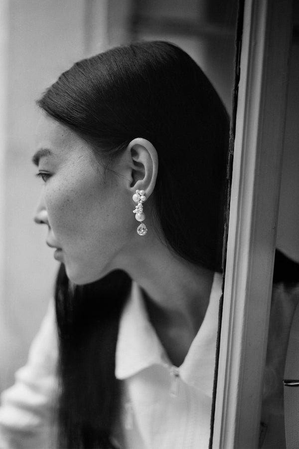 Past in a Future Tense - Pearl and Zirconia Recycled Gold Vermeil Earrings