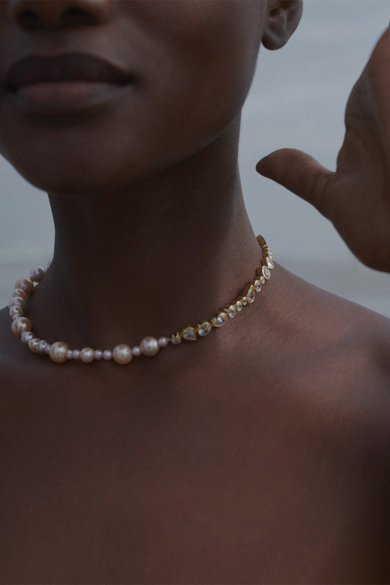 Float - Pink Pearl and Zirconia Gold Vermeil Necklace | Completedworks