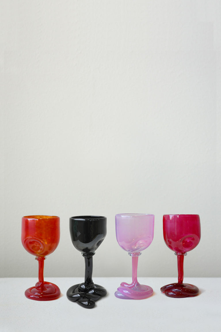 Thaw - Set of 4 Recycled Wine Glass in Red Black Pink Magenta