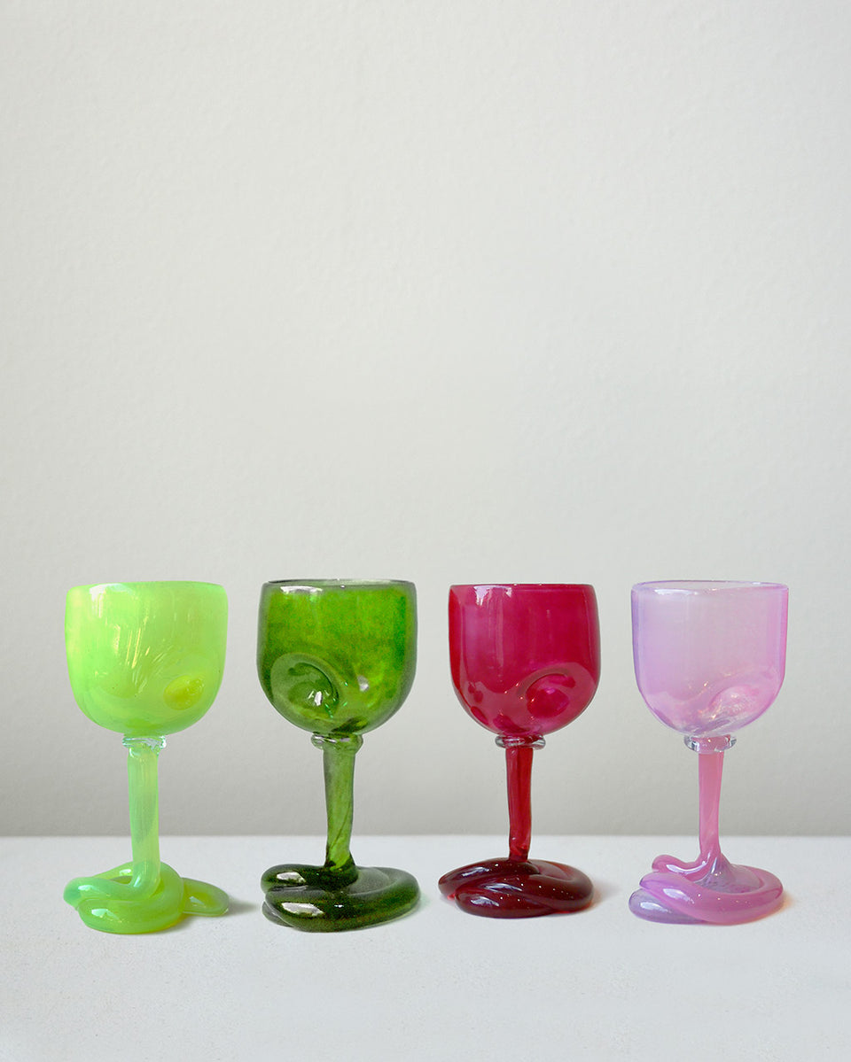 Thaw - Set of 4 Recycled Wine Glass in Acid Green Leaf Green Magenta Pink