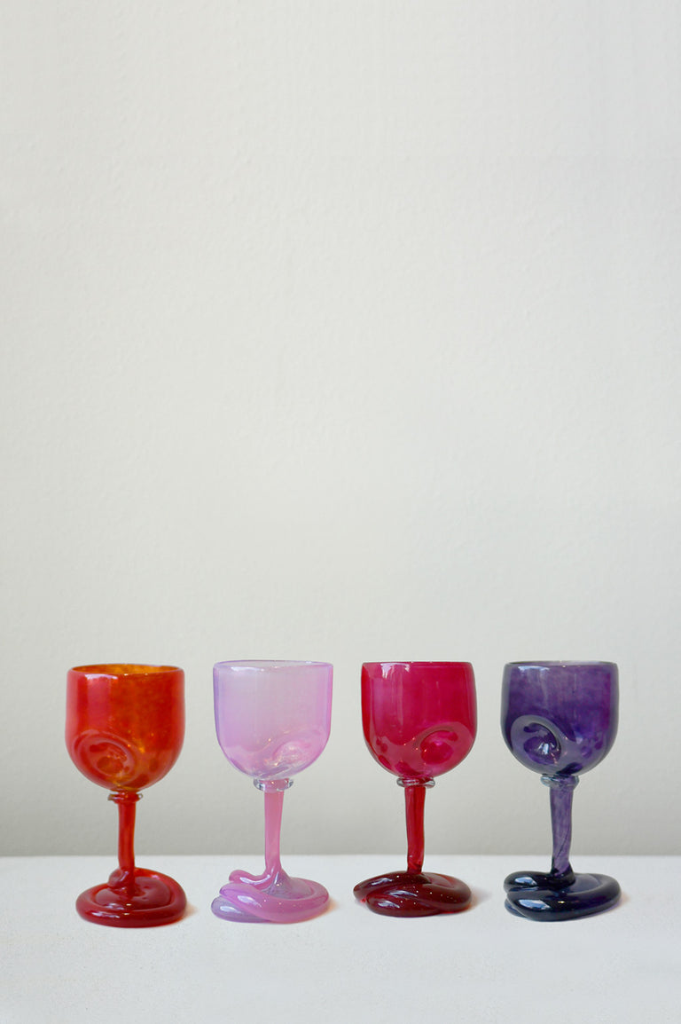 Thaw - Set of 4 Recycled Wine Glass in Red Pink Magenta Purple