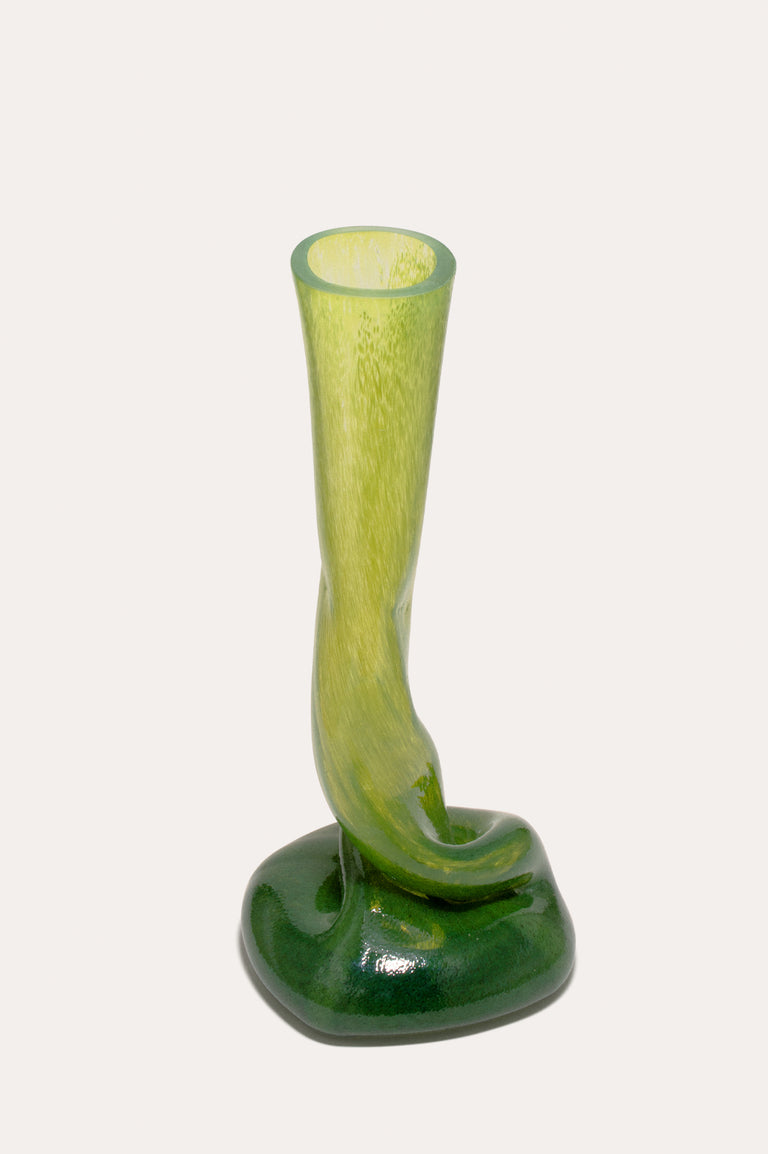 Teetering - Recycled Glass Candlestick in Leaf Green