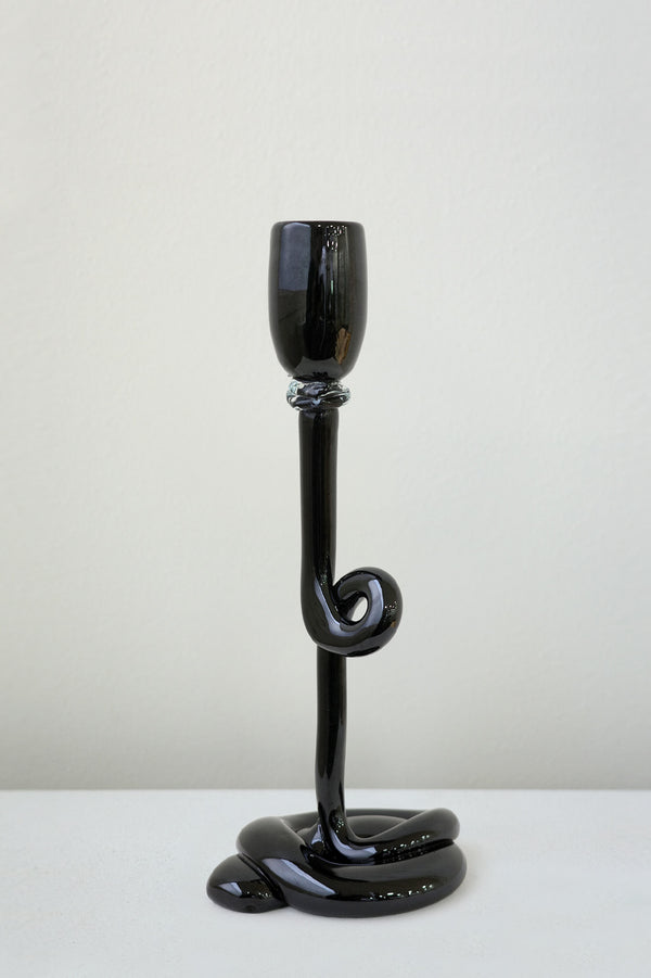 Thaw - Recycled Glass Candlestick in Black