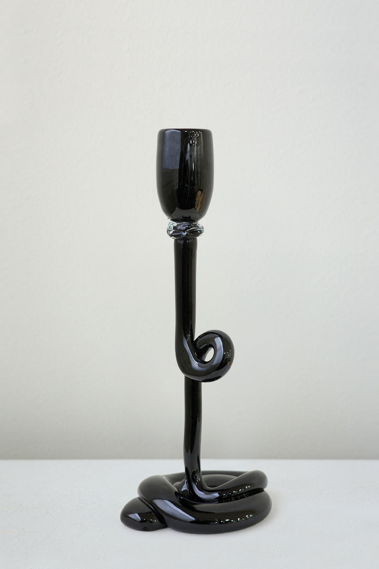 Thaw - Recycled Glass Candlestick in Black