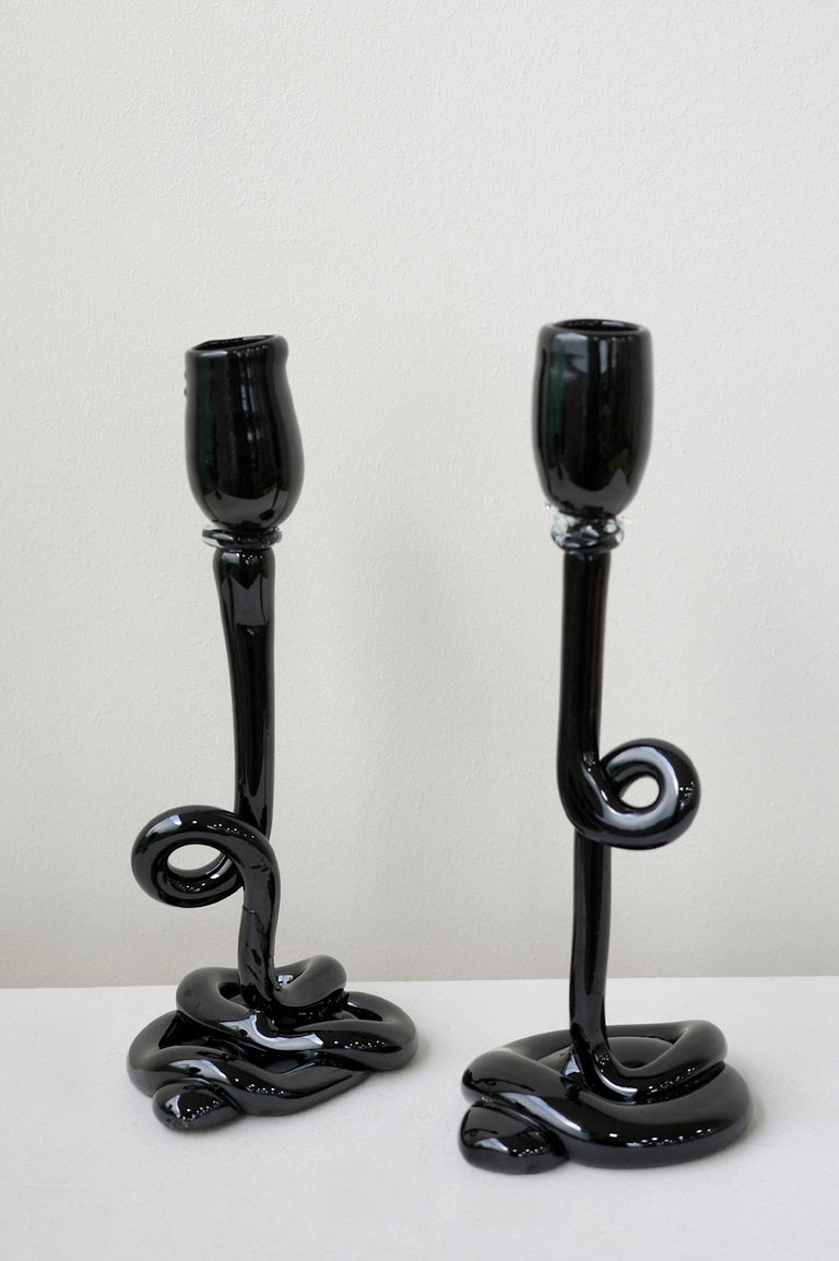 Thaw - Recycled Glass Candlestick in Black