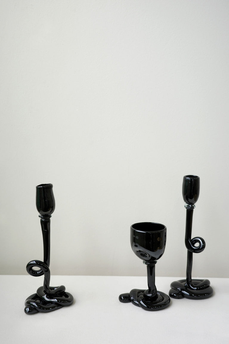 Thaw - Recycled Glass Candlestick in Black