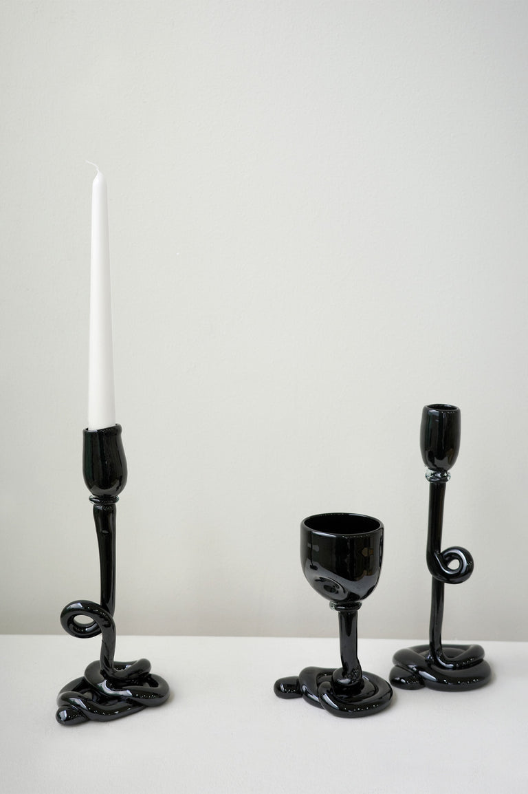 Thaw - Recycled Glass Candlestick in Black