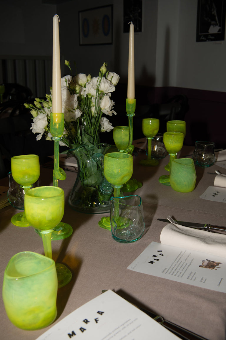 Thaw - Recycled Glass Candlestick in Acid Green